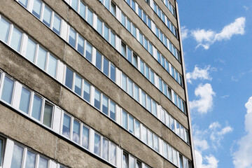 Dormitory in Poland with numerous windows. Design common in Eastern Europe. Student housing urban...