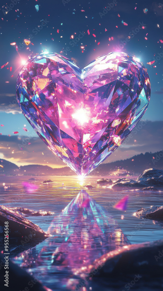 Poster crystal heart sunset.