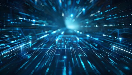 Digital background featuring dark blue and white, glowing data lines.