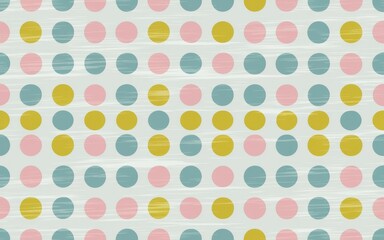 Colorful polka dot pattern. Seamless pattern of pink, blue, and yellow circles on a white background. Perfect for crafting, scrapbooking, or as a digital background.