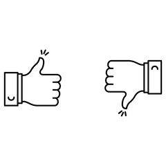 Thumbs Up Down Voting Vector Icon Design with Editable Stroke Disapproval, Positive, Negative, Like, Dislike, Agree, Disagree.