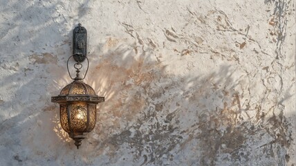Wall-mounted lantern hanging white stucco wall is made Ancient l