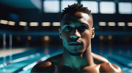 handsome black man swimmer athlete representing themes sports diversity inclusion connected adaptability innovation creativity strategy performance