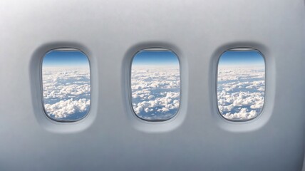 Three windows airplane looking out vast expanse sky The interior