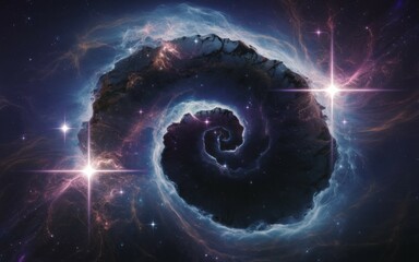 Obraz premium Cosmic spiral galaxy. A swirling cosmic nebula with bright stars and celestial dust, representing the beauty and wonder of the universe.
