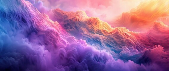 Fototapeta premium Abstract vibrant mountain landscape in hues of purple, pink, and orange with soft, flowing textures Dreamlike and ethereal atmosphere