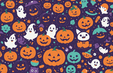 cute halloween festival illustration pattern background cartoon with ghost and pumpkin