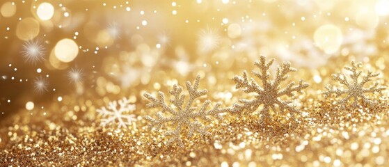 gold christmas background with snowflakes and gold sequins
