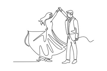 Continuous one line drawing wedding concept. Doodle vector illustration.