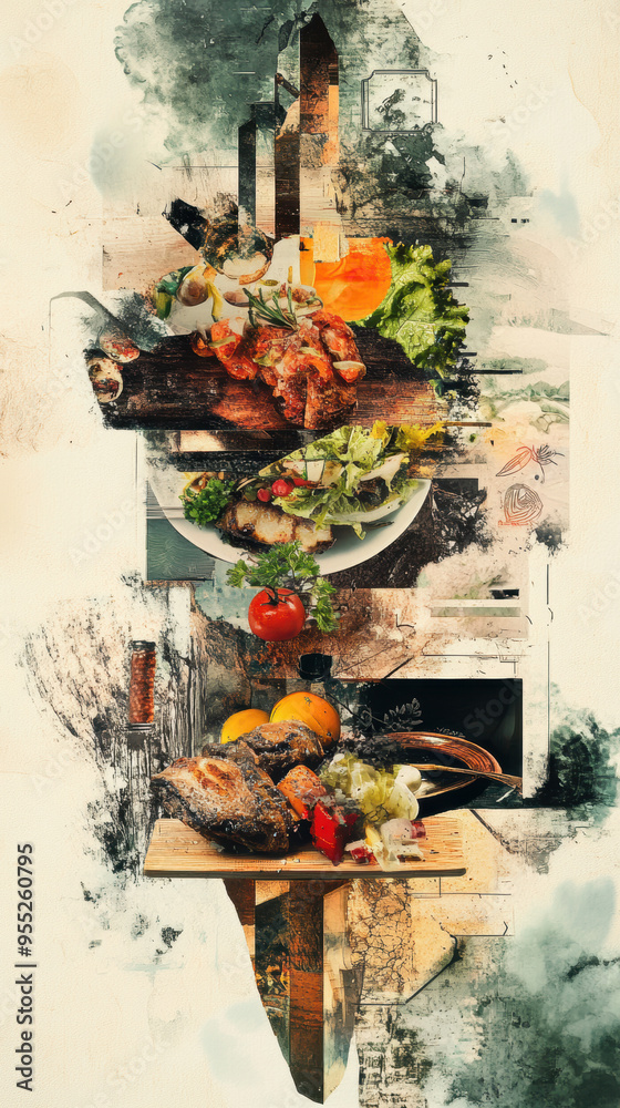 Poster grilled food collage.