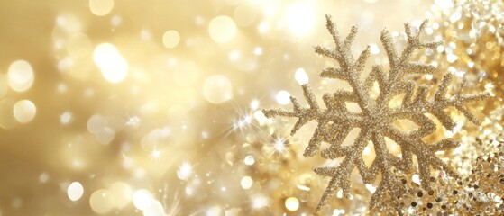 gold christmas background with snowflakes and gold sequins