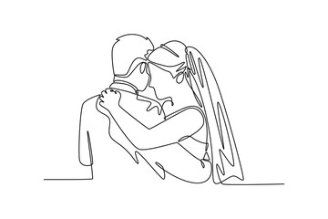 Continuous one line drawing wedding concept. Doodle vector illustration.