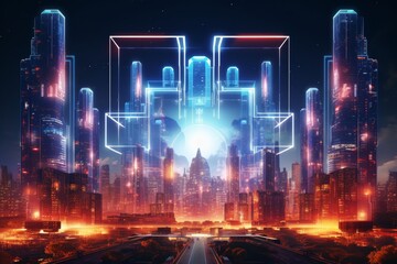 Fototapeta premium Enchanting night view of a futuristic cityscape in a mesmerizing fantastical world