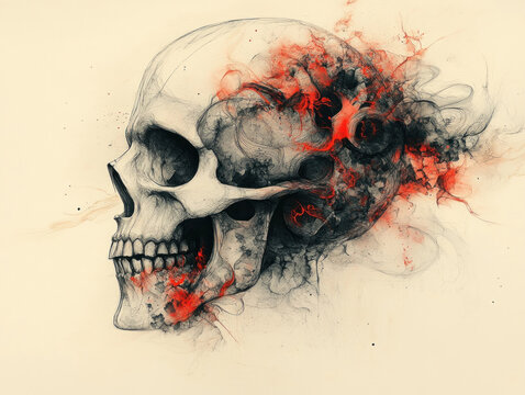 A skull tattoo design featuring geometric patterns and abstract elements