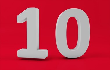 Number 10 in white on light pink background, isolated teen number.