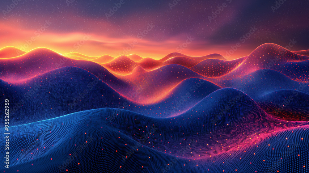 Canvas Prints a blue wave with a lot of dots on it