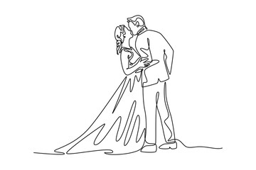 Continuous one line drawing wedding concept. Doodle vector illustration.