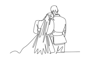 Continuous one line drawing wedding concept. Doodle vector illustration.