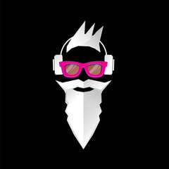 Christmas hipster poster for party or greeting card. Vector illustration. Santa Hipster Claus isolated on black background. vector merry Christmas paper style art design template