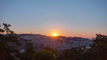 Old City of Jerusalem timelapse. Muslim Quarter, West Bank. Top view