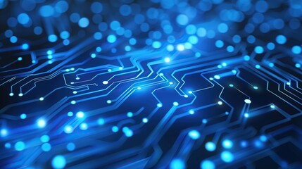 abstract blue circuit board with glowing lights technology background