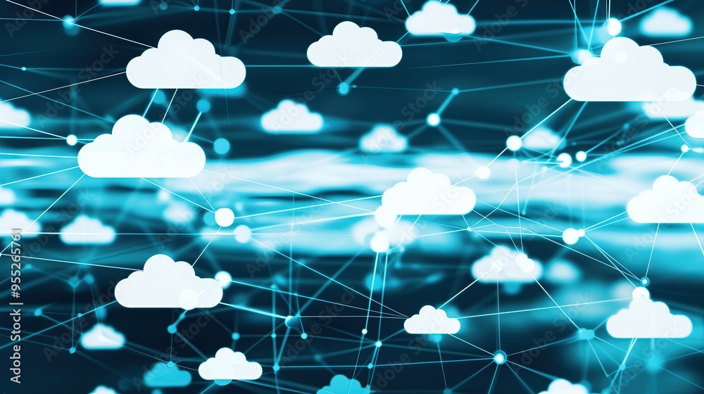 Poster abstract cloud computing with dark network connection lines node tachnology blue background
