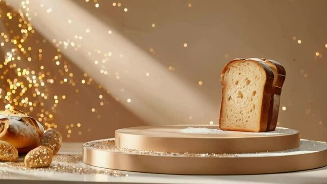 Empty Podium with Bakery Items for Product Showcase,3D Podium Display with Fresh Bakery Goods, Podium with Bread and Pastries for Product Display, Creative Podium Design with Fresh Bakery