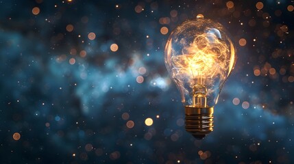 Lightbulb Floating in Starry Space Symbolizing Limitless Potential of Ideas