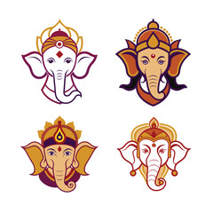 Lord Ganesh head logo vector illustration on white background artwork, Lord Ganesha icon.
