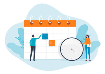 Business planning concept and Business people team working with digital online calendar. Flat vector illustration design.