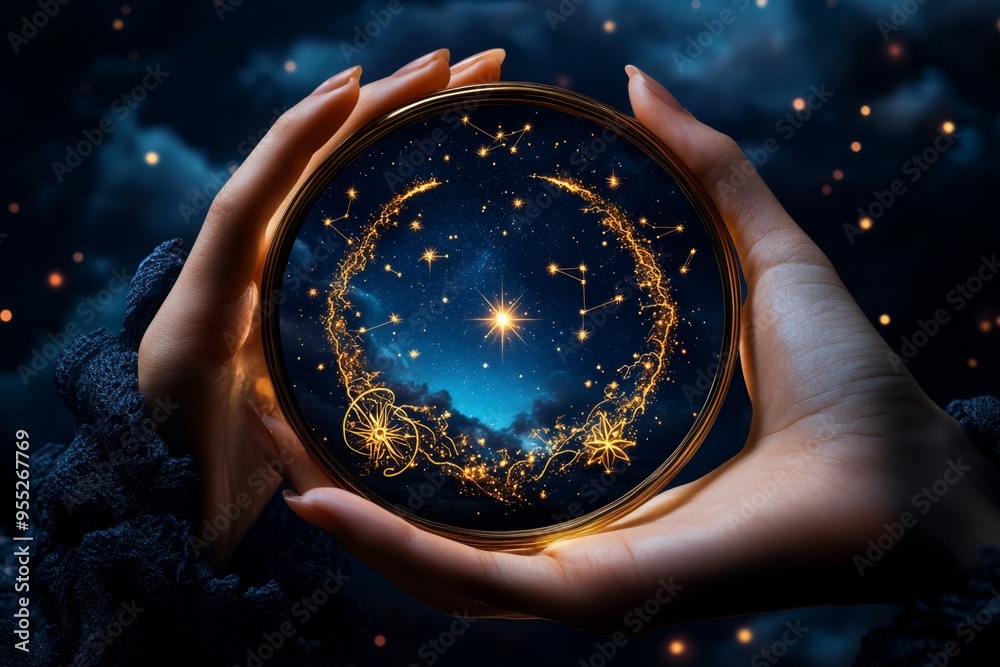 Wall mural zodiac signs as guiding stars, depicted in an artwork where each zodiac sign is a bright star in the