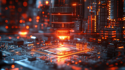 Fototapeta premium A computer chip is being manufactured in a factory