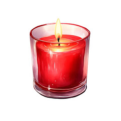 Red Candle Burning in Glass Jar