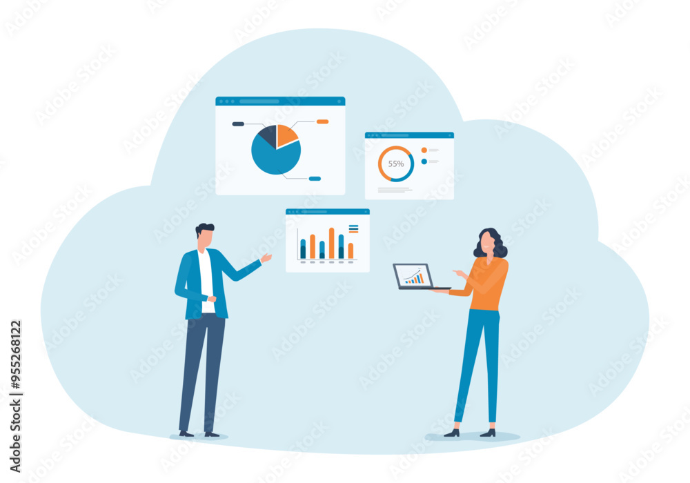 Poster business data analytics research and data scientist team meeting concept. business finance investmen