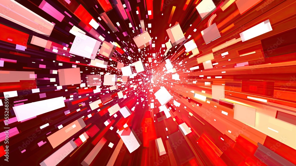Poster abstract red white geometric explosive particles background
