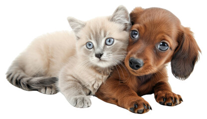 Fototapeta premium PNG Ragdoll kitten and Dachshund aka teckel puppy dachshund mammal animal.