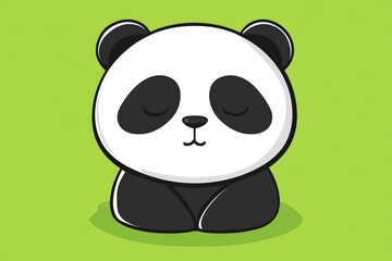 Fototapeta premium A tranquil panda meditating serenely against a vibrant green background, evoking a sense of calm and mindfulness in nature