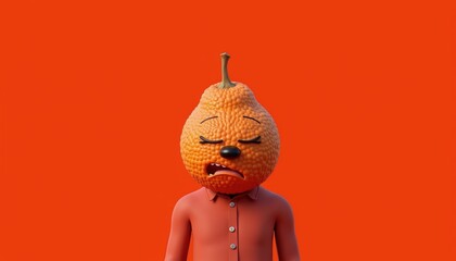 Quirky character with a pumpkin head on a vibrant orange background, perfect for Halloween themes, marketing materials, or creative designs.