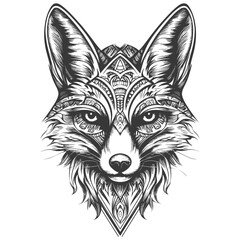 Fototapeta premium Ornate Fox Head Illustration with Detailed Pattern