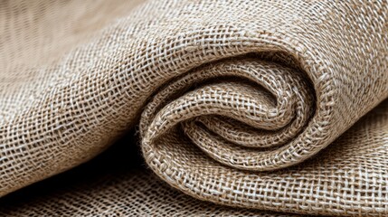 Fototapeta premium Close-up of rolled burlap fabric showcasing its texture and natural fibers, perfect for rustic designs and crafts.