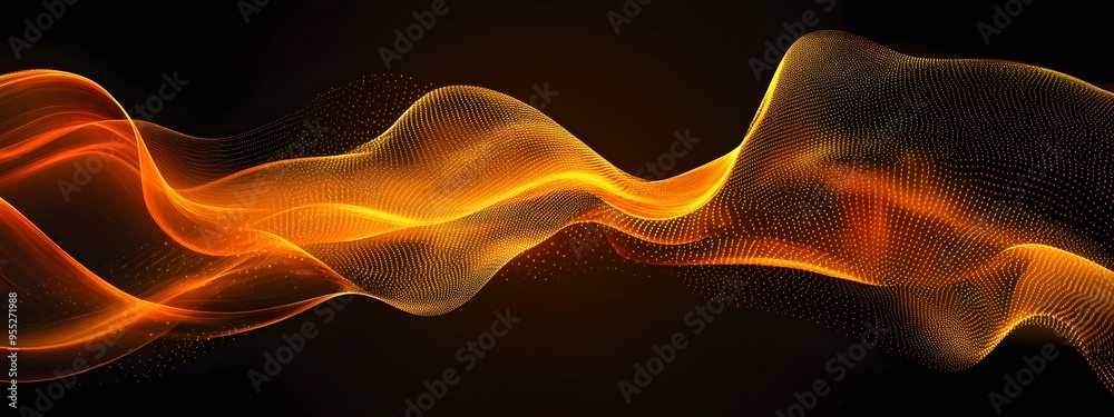 Poster abstract, orange-glowing wave on a black background vector presentation design