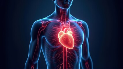 Human Heart Anatomy with Circulatory System,  the vital organ that pumps blood throughout the body Generative image Ai