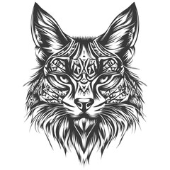 Obraz premium Detailed Black and White Illustration of a Wildcats Head with Geometric Pattern
