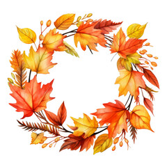 Watercolor Wreath of Autumn Leaves and Berries