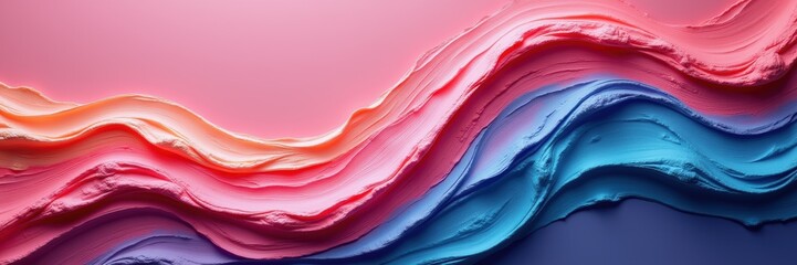 Vibrant abstract waves of pink and blue paint create a visually striking design, perfect for backgrounds, branding, or artistic projects.