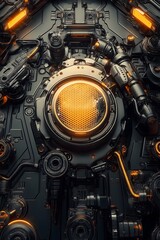 Fototapeta premium A high-tech mecha with metal armor, perfect for a technology-themed background or wallpaper.