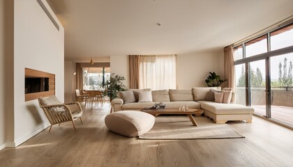 Fototapeta premium A simple living room with clean lines and neutral colors