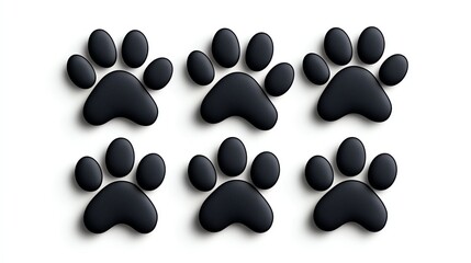 Collection of six black paw prints on a white background, perfect for pet-related designs and illustrations.