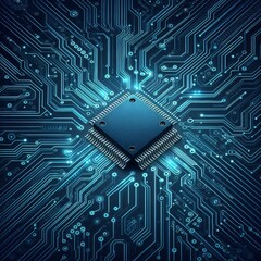 Thin circuit trace lines in blue on a dark technology background. Abstract digital tech bg. Electronics and computer technology concept. Chip and circuit board. Vector illustration. Chip connectors
