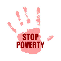 Vector illustration of Stop Poverty symbol with red handprint on transparent background